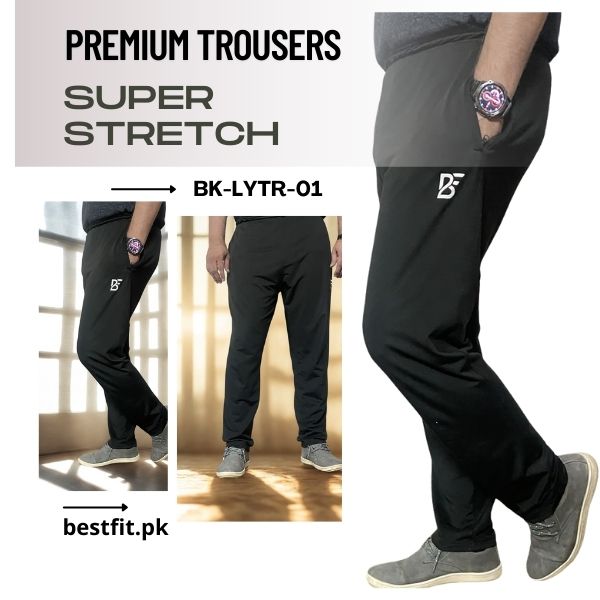 Black Men's Premium Dri-FIT Stretch Trouser BK-LYTR-01 - 4 Black Men's Premium Dri-FIT Stretch Trouser BK-LYTR-01 - 4